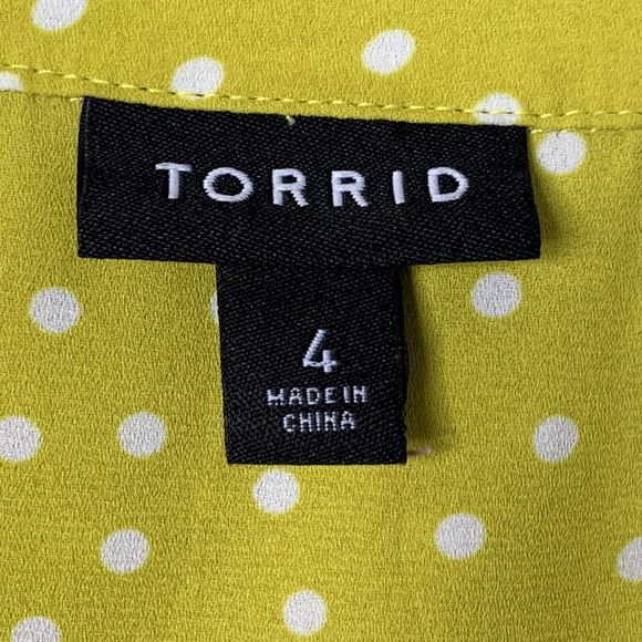 Torrid 4 Button Up Blouse Chartreuse Yellow W/ Polka Dots Covered Buttons 3/4 Sl - Picture 5 of 13